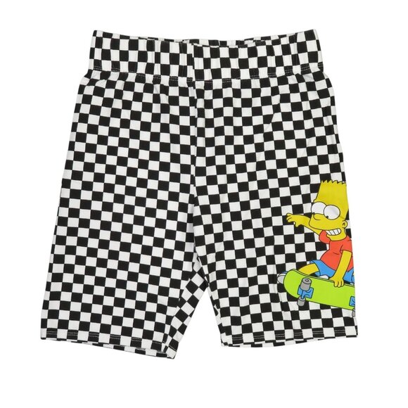 The Simpsons Bart Simpson Checkered Shorts Womens XS Skateboarding Biker Pull On - Picture 1 of 11